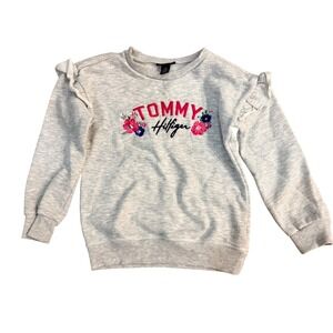 Tommy Hilfiger Sweatshirt Gray Floral Ruffle Shoulder Girls 6X